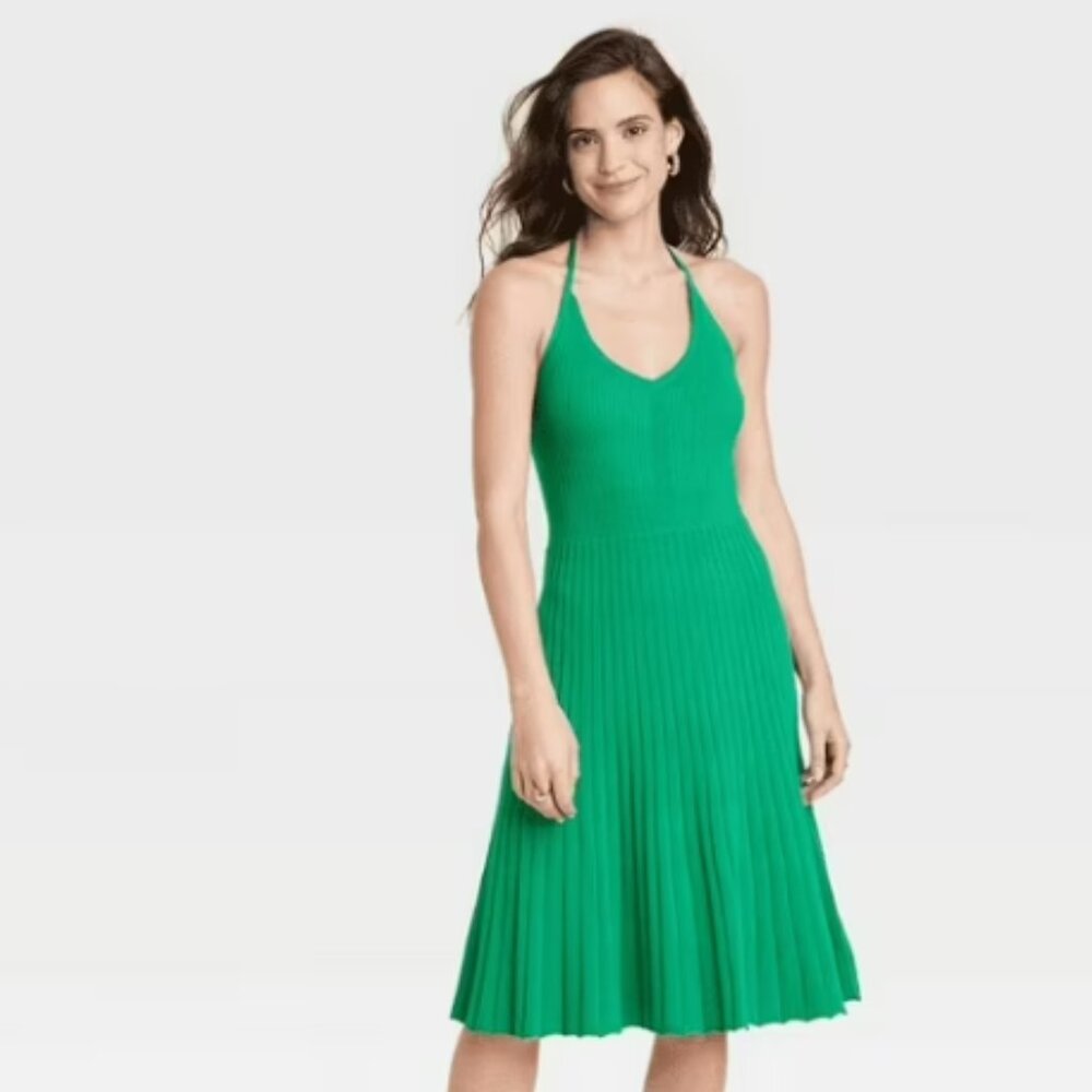 Green Sweater Halter Dress - XL
